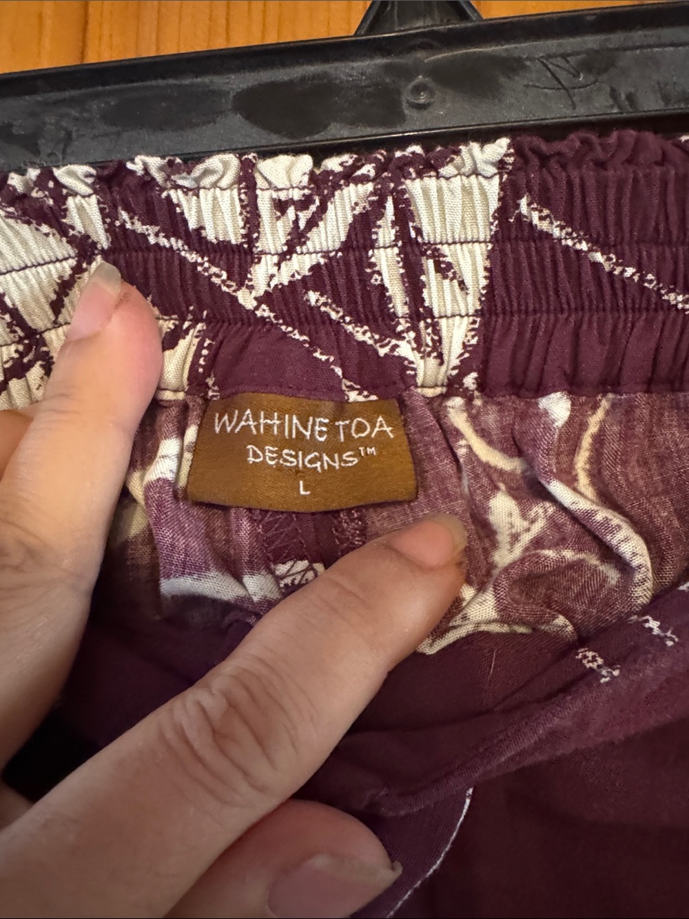 Wahine Toa Purple Wide-Leg Pants with cream colored Kalo Print - Picture 3 of 5